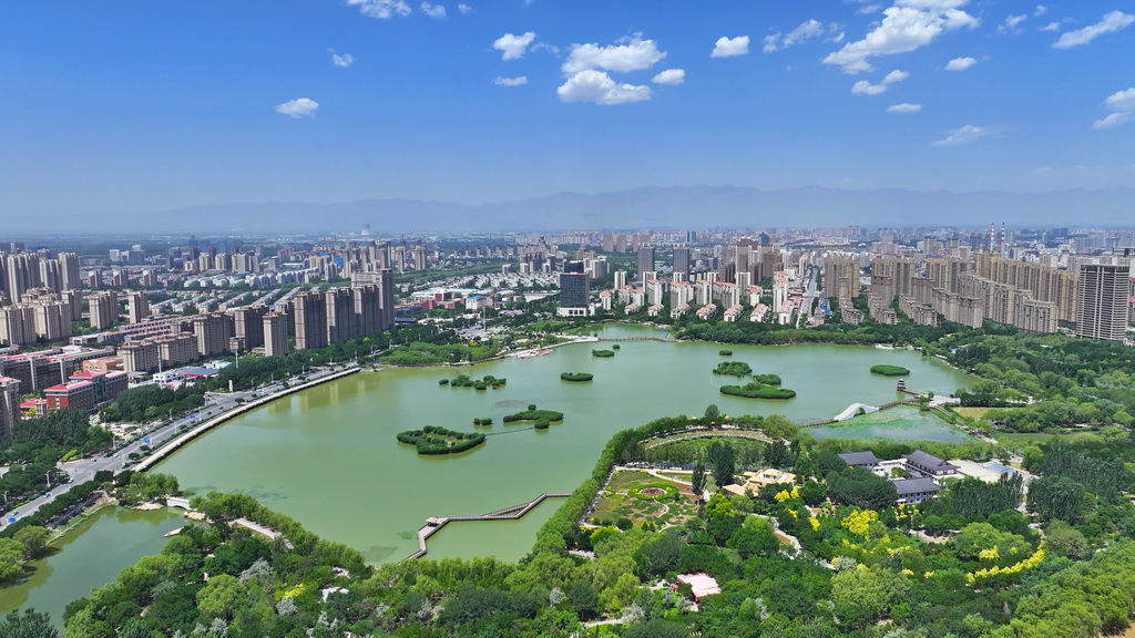 这是6月11日拍摄的宁夏银川市宝湖国家城市湿地公园（无人机照片）。