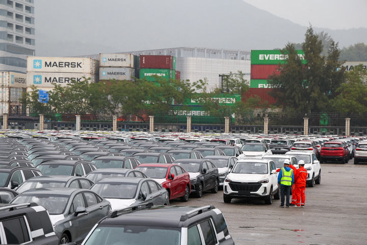在深圳盐田港，查验人员检查即将出口的汽车（2025年1月22日摄）。新华社记者 毛思倩 摄